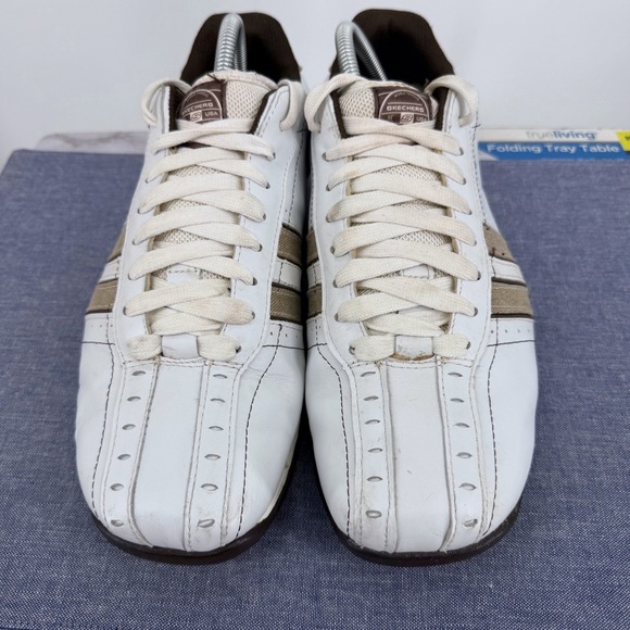 Skechers Urbantrack Forward Men 10 Whte Leather Sneakers 50661 Retro Driving - Picture 4 of 12